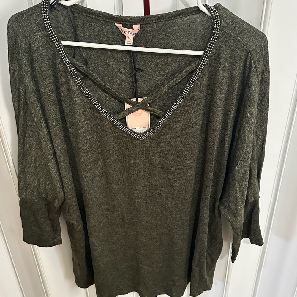 Olive Green V-Neck Top